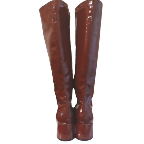 Italian Patent Burgundy Knee High Block Heel Boots Women’s size … - Picture 7 of 14